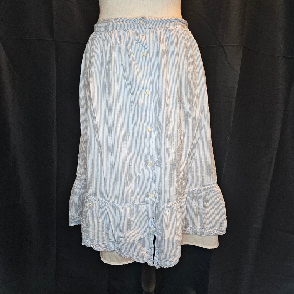 Old Navy XL‎ Blue and White Striped Button-Front Tiered Midi Skirt